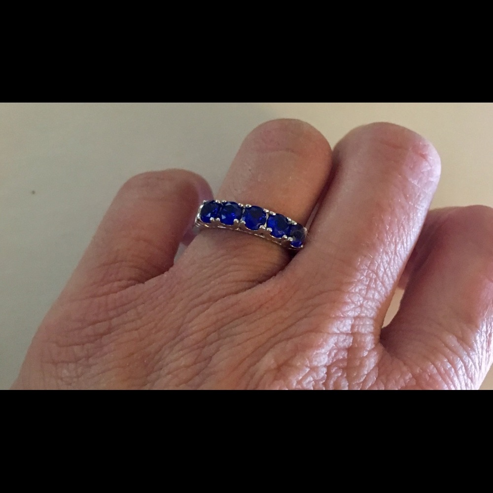 Sterling silver 1.5 ct blue sapphire eternity